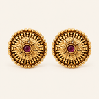 Gold Plated Floral Ruby Stud Earring