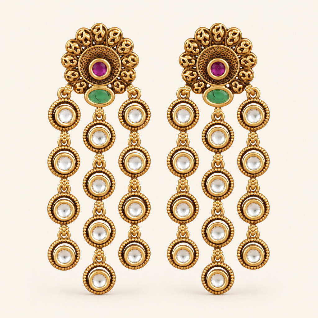 Antique Gold Long Kundan Earring