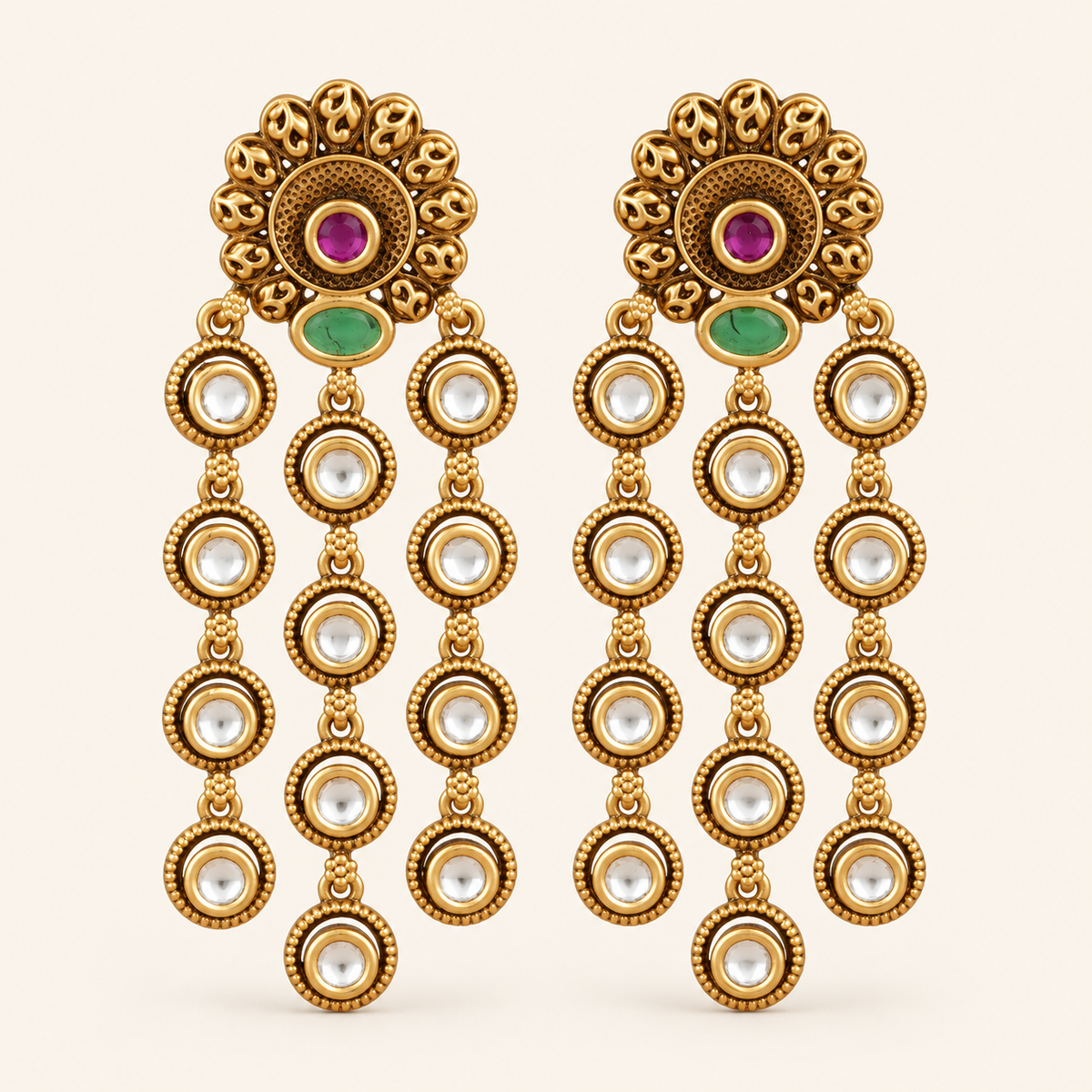 Antique Gold Long Kundan Earring