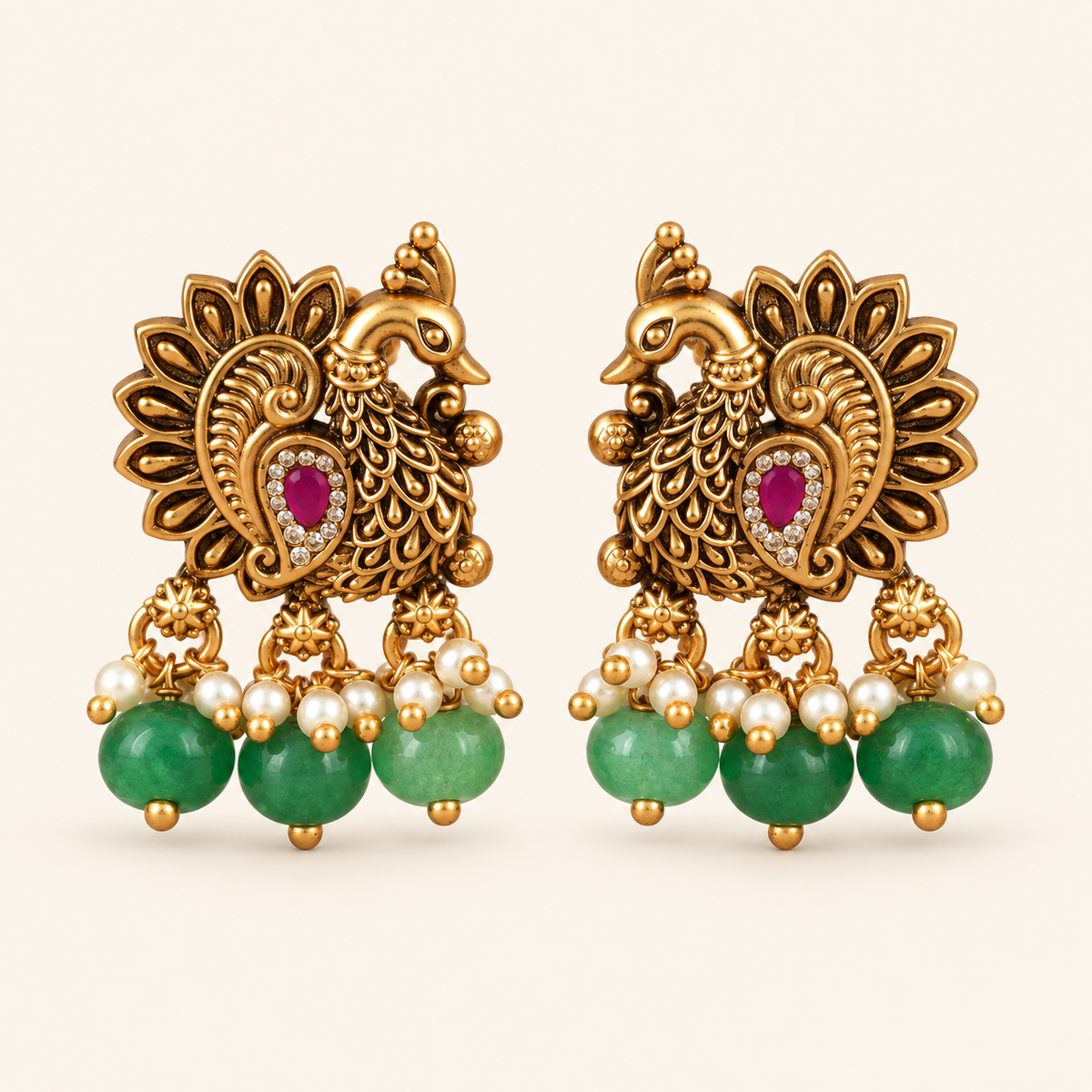 Antique Gold Stone Drop Peacock Earring