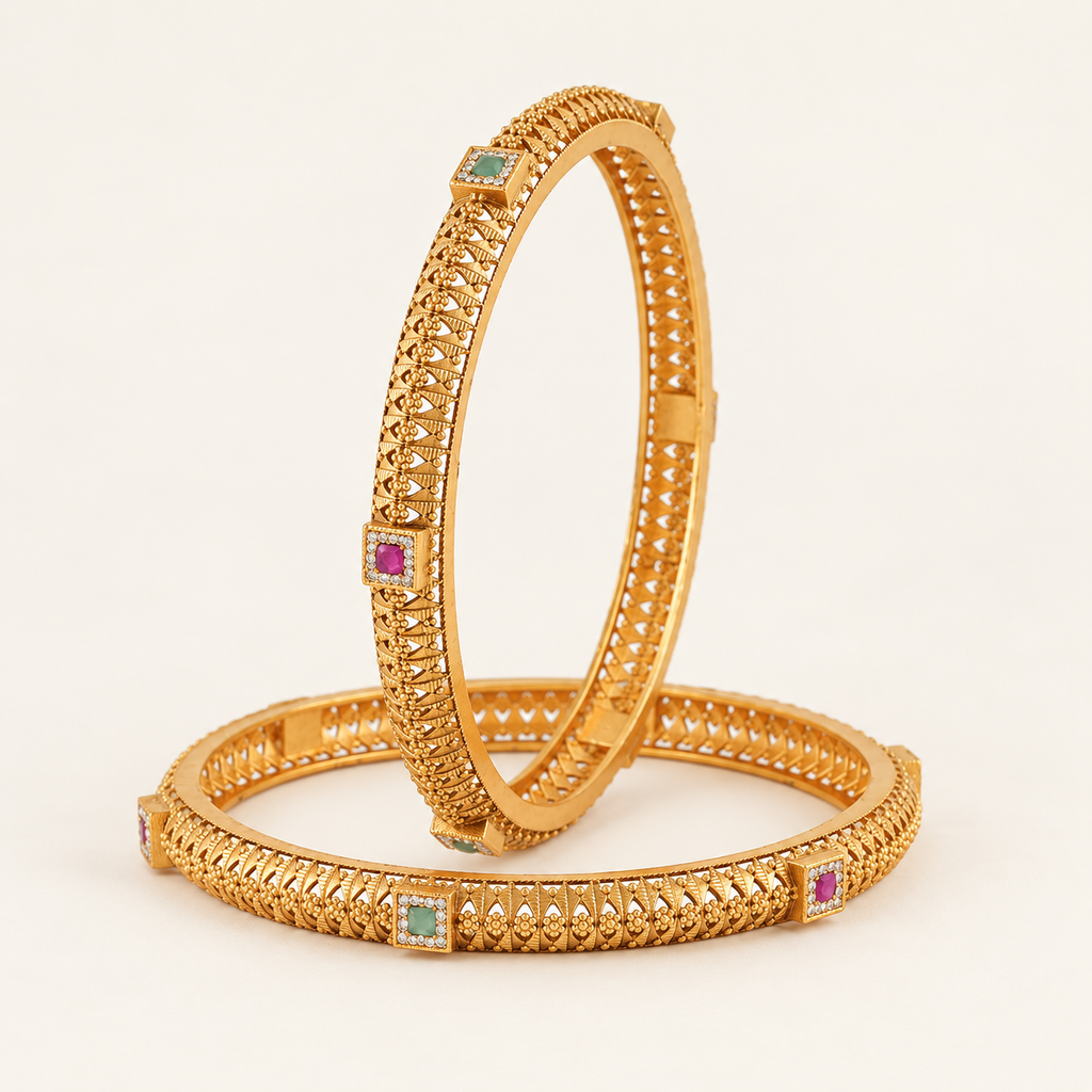 Gold Plated Stone Bangle Set