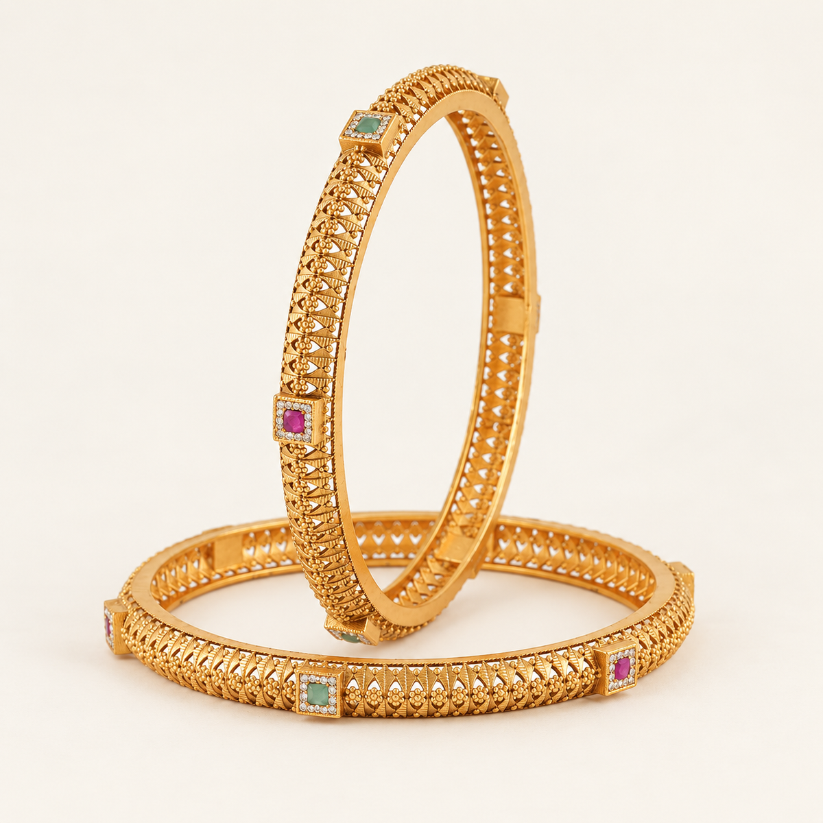 Gold Plated Stone Bangle Set