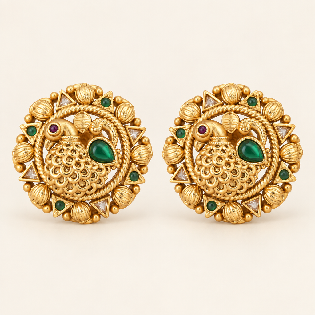 Antique Gold Stone Peacock Stud Earring