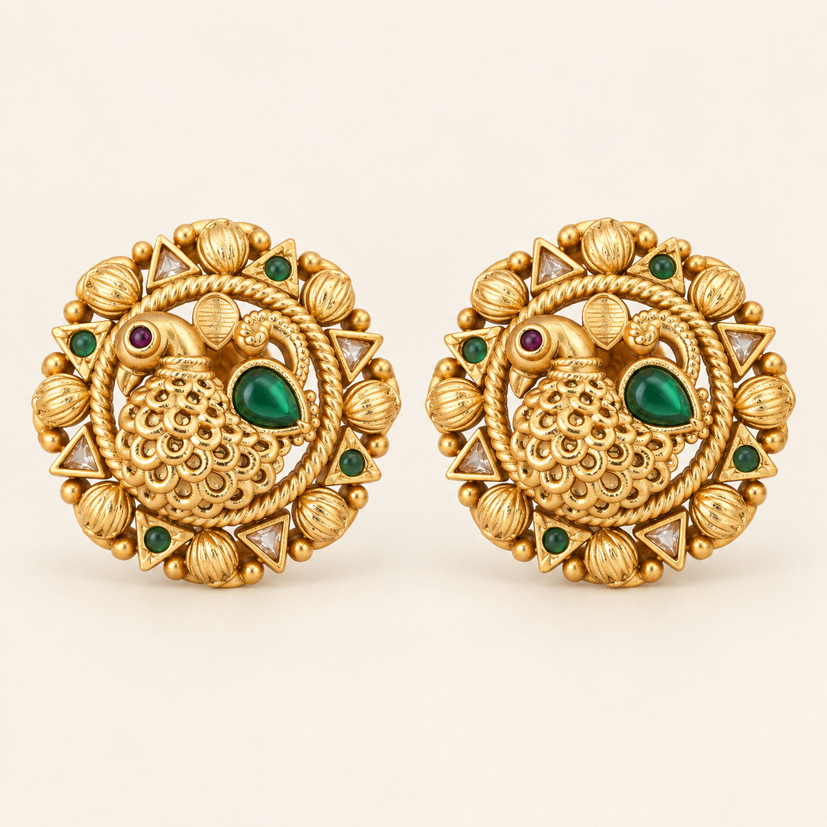 Antique Gold Stone Peacock Stud Earring