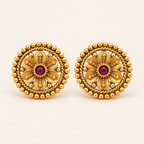Antique Gold Floral Stone Stud Earring