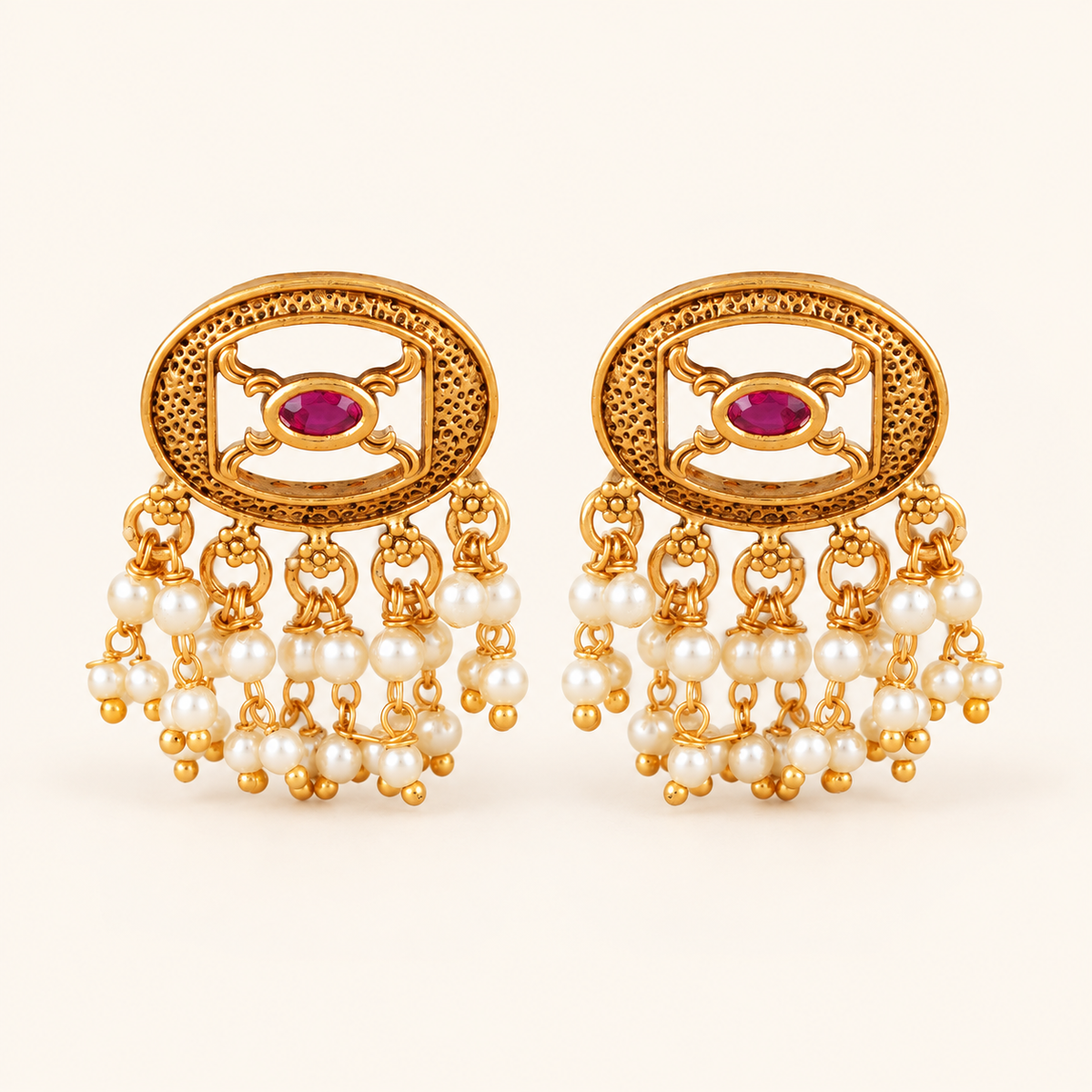 Antique Gold Pearl Drop Traditional Earring