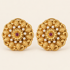 Antique Gold Big Floral Pearl Stud