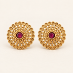 Antique Gold Ruby Stone Floral Stud Earring