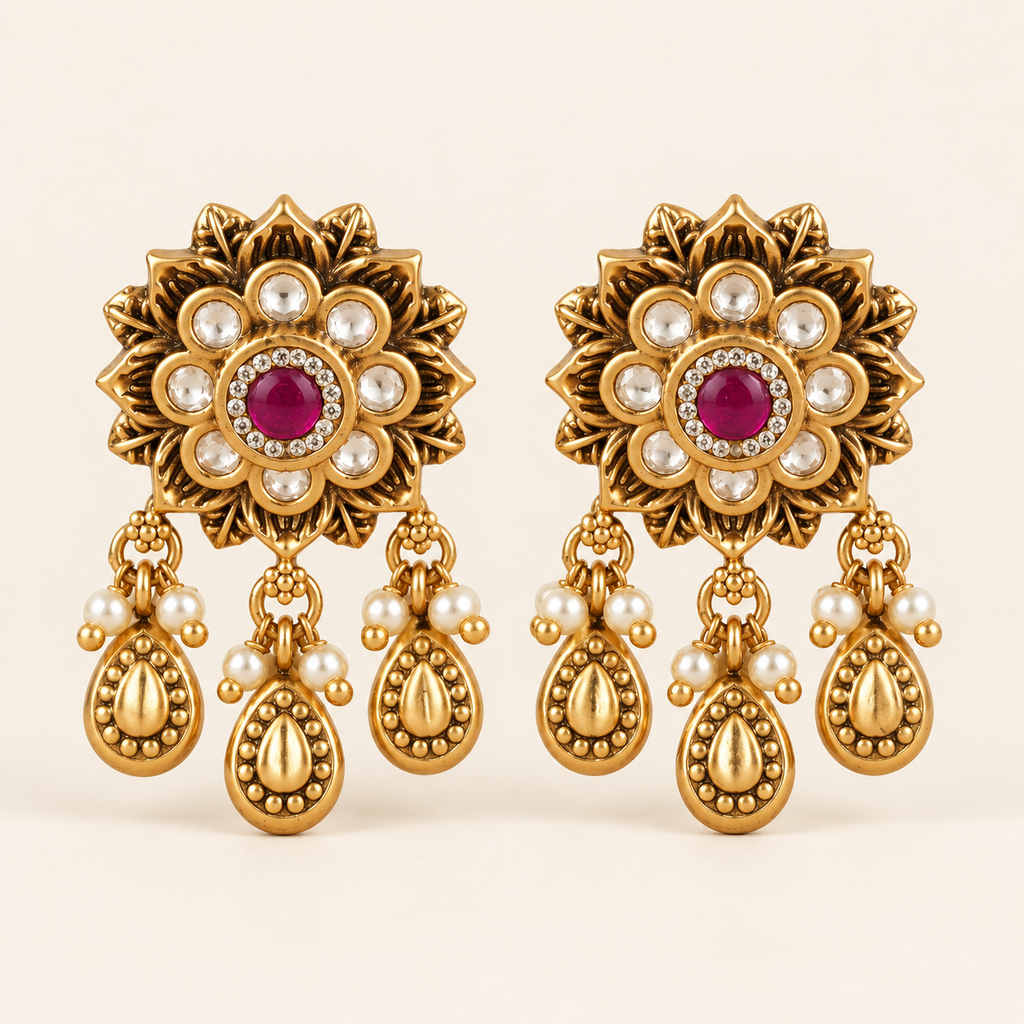 Antique Gold Plated Kundan Earring