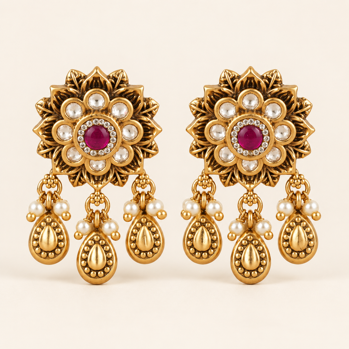 Antique Gold Plated Kundan Earring