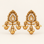 Antique Gold Traditional Kundan Pearl Antique Drop Earring
