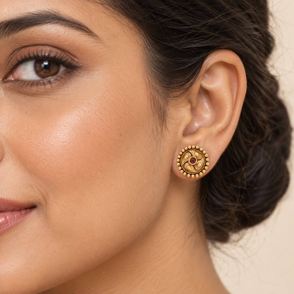Gold Plated Ruby Stud Earring
