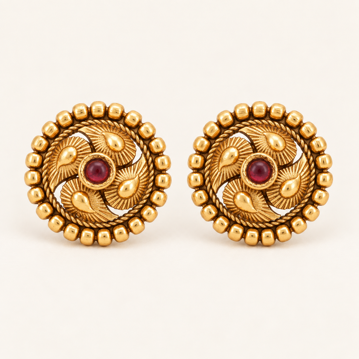Gold Plated Ruby Stud Earring