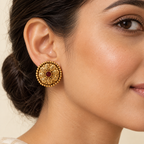 Gold Plated Filigree Ruby Stud Earring
