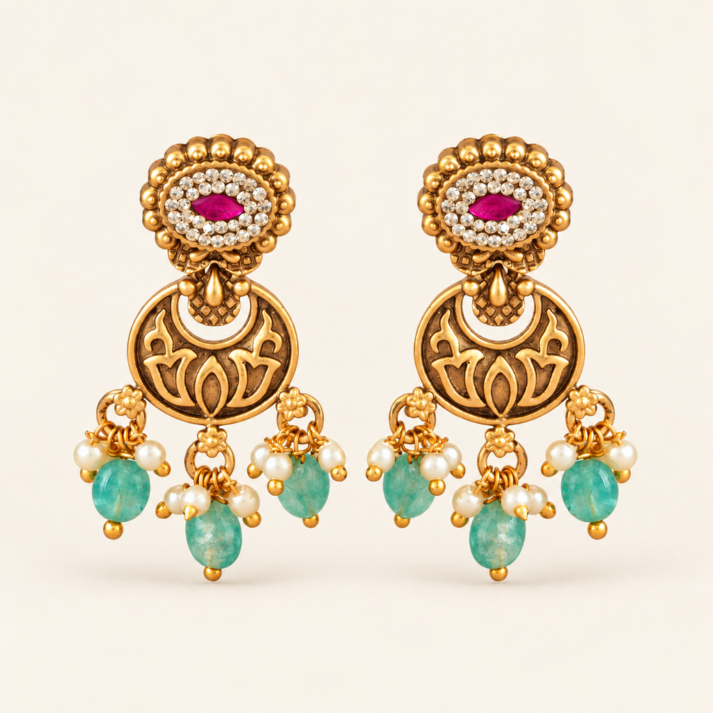 Cute stunning stone antique gold stone drop earring