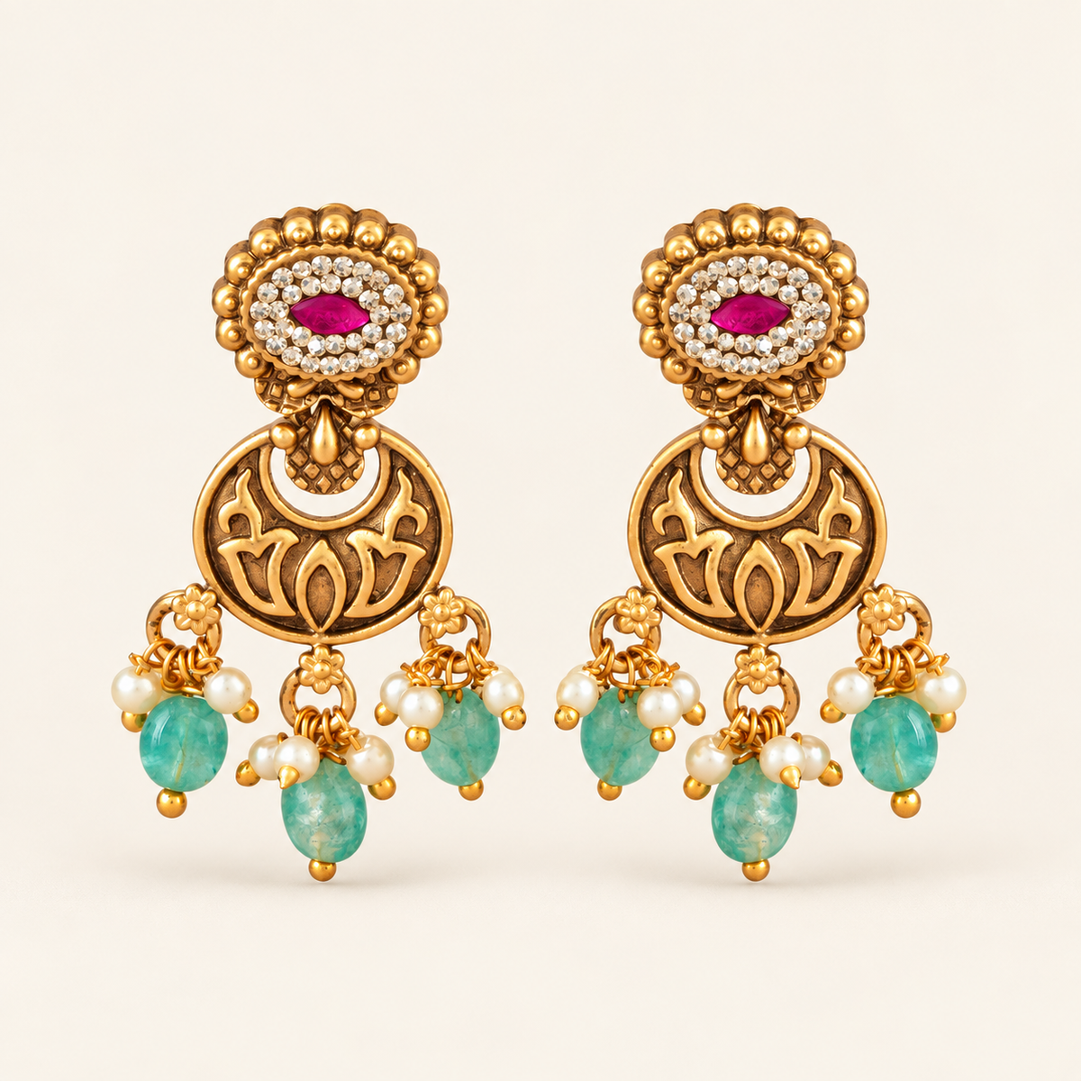 Cute stunning stone antique gold stone drop earring