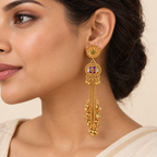Antique Gold Long Ruby Ghungroo Earring