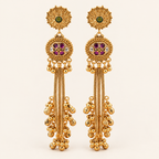 Antique Gold Long Ruby Ghungroo Earring