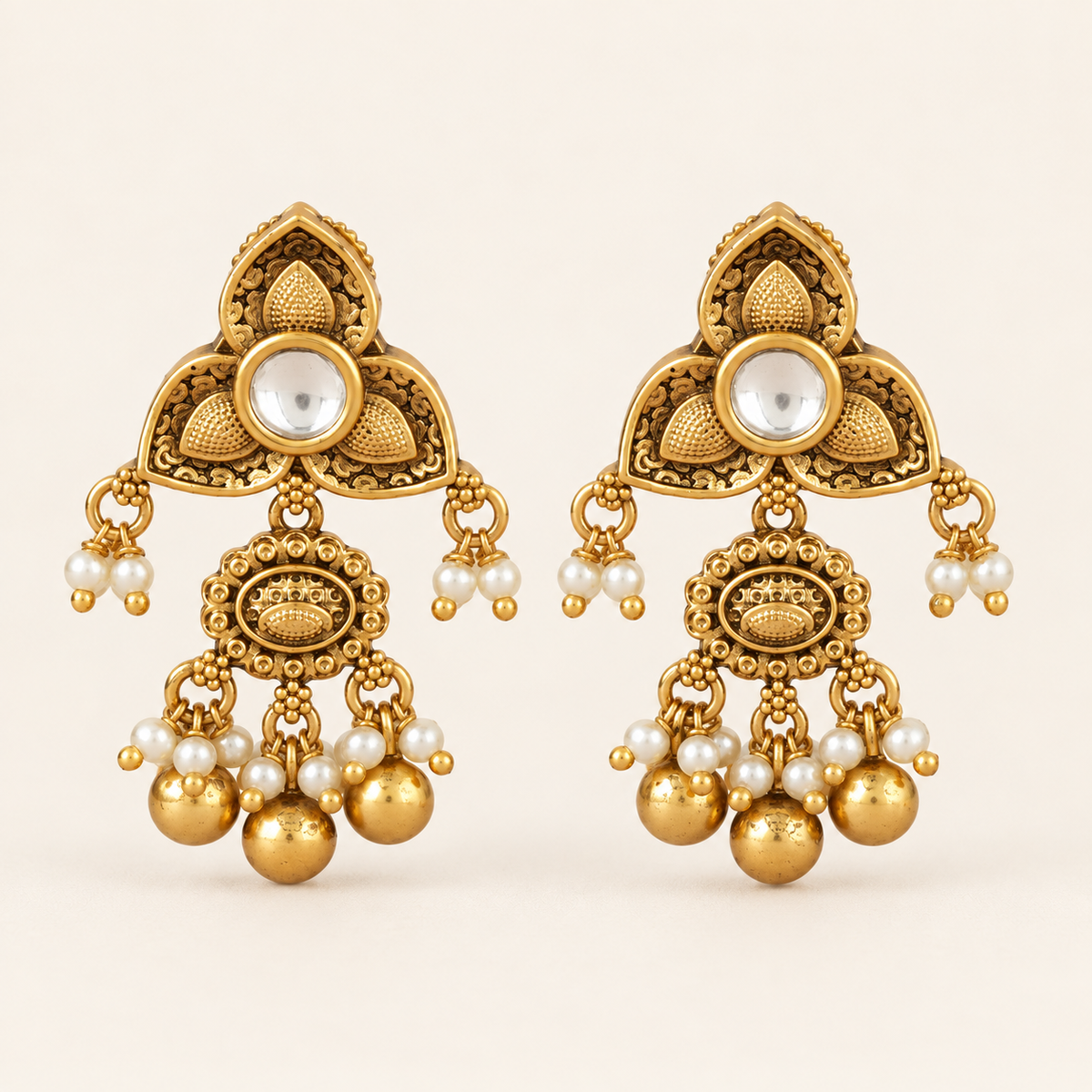 Pearl drop antique gold kundan traditional earring
