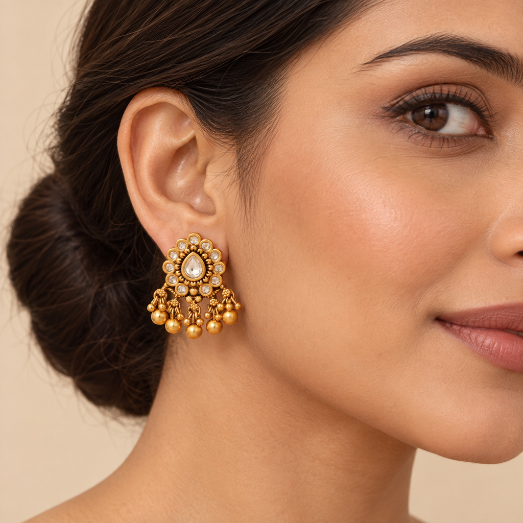 Antique Gold Kundan Gold Ball Earring