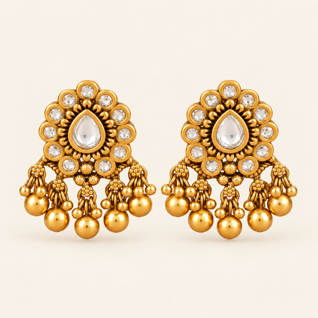 Antique Gold Kundan Gold Ball Earring