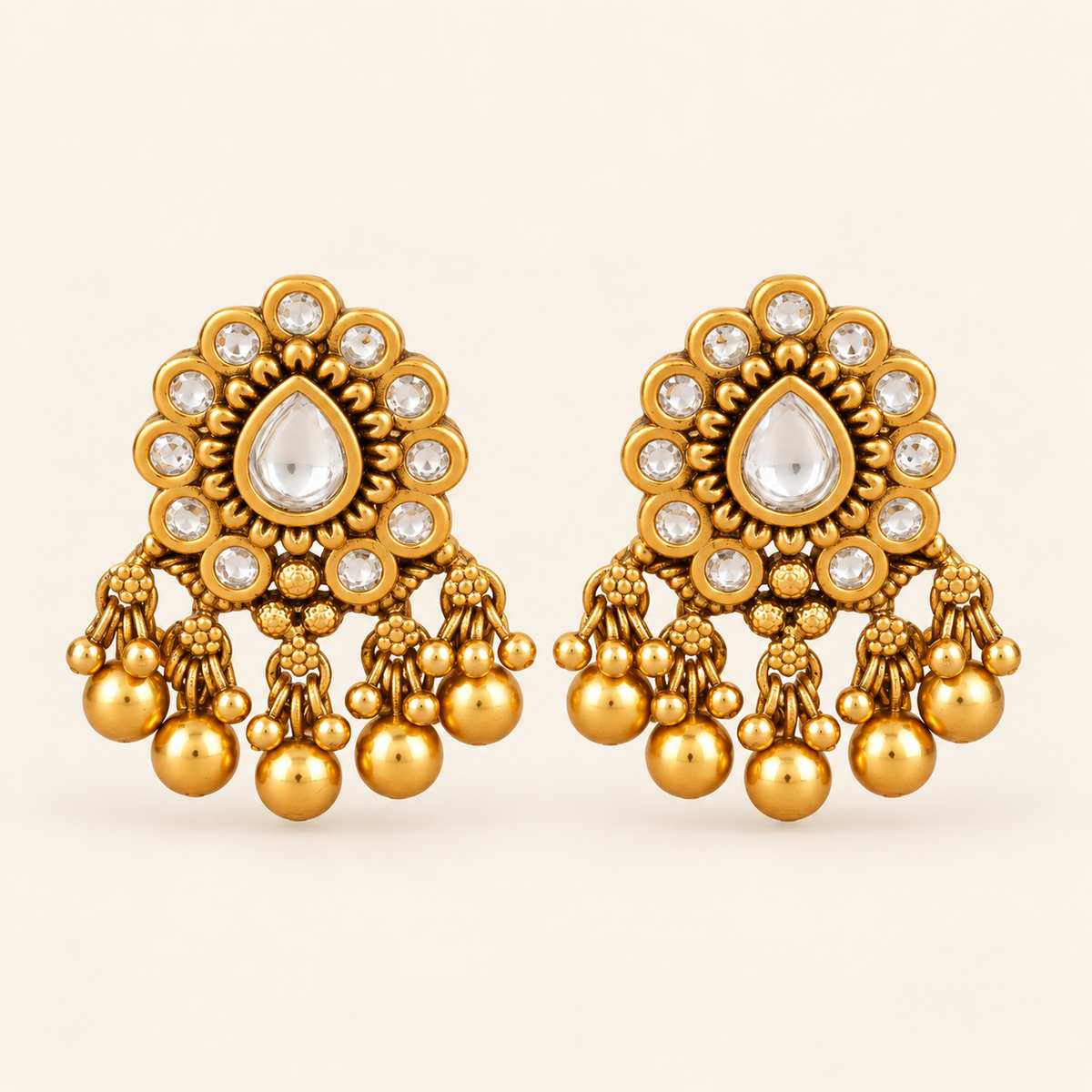 Antique Gold Kundan Gold Ball Earring