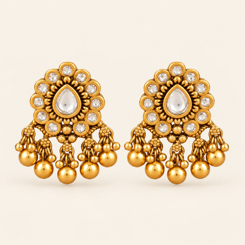 Antique Gold Kundan Gold Ball Earring