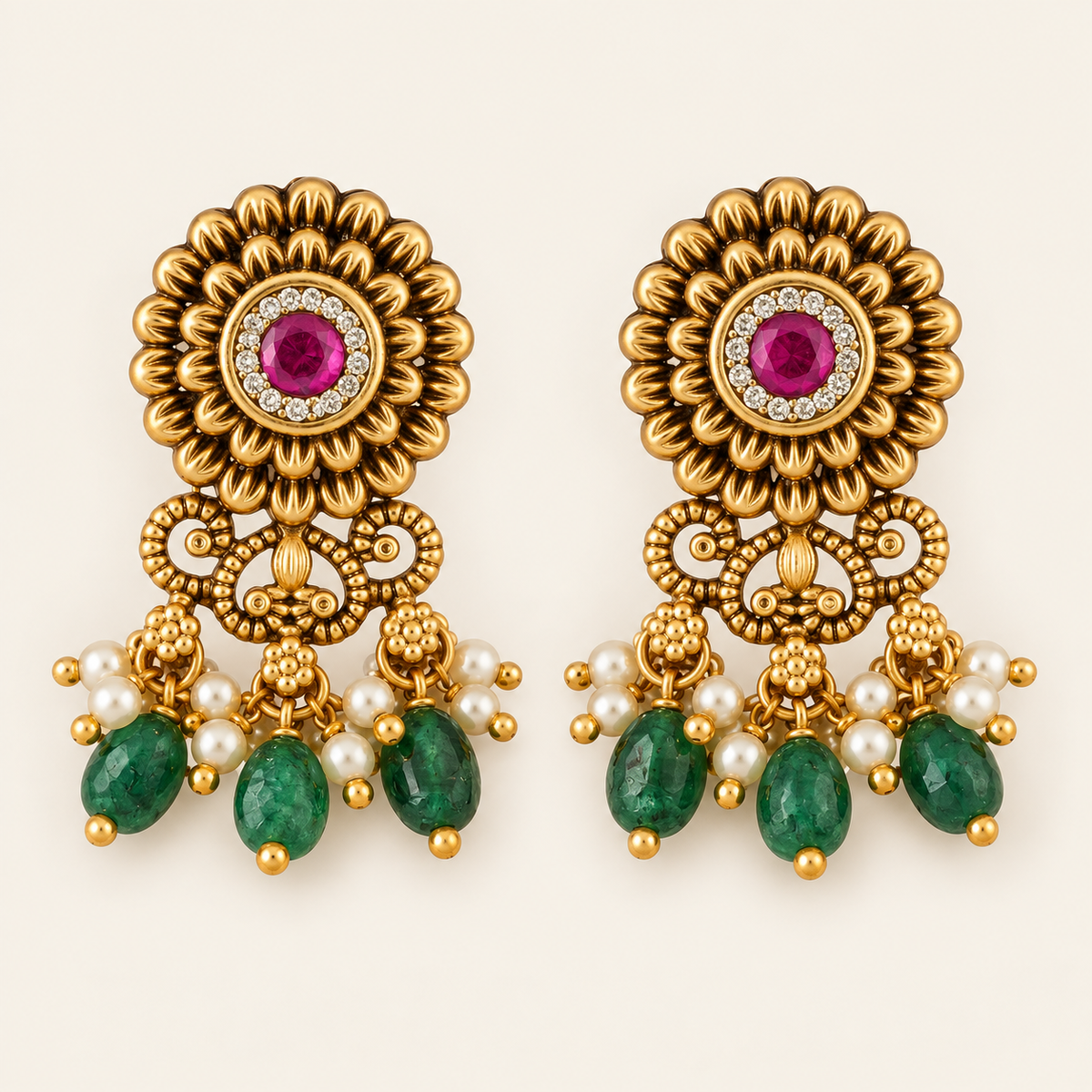 Cute kundan stone antique gold floral earring