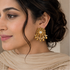 Antique Gold Floral Kundan Ball Drop Earring