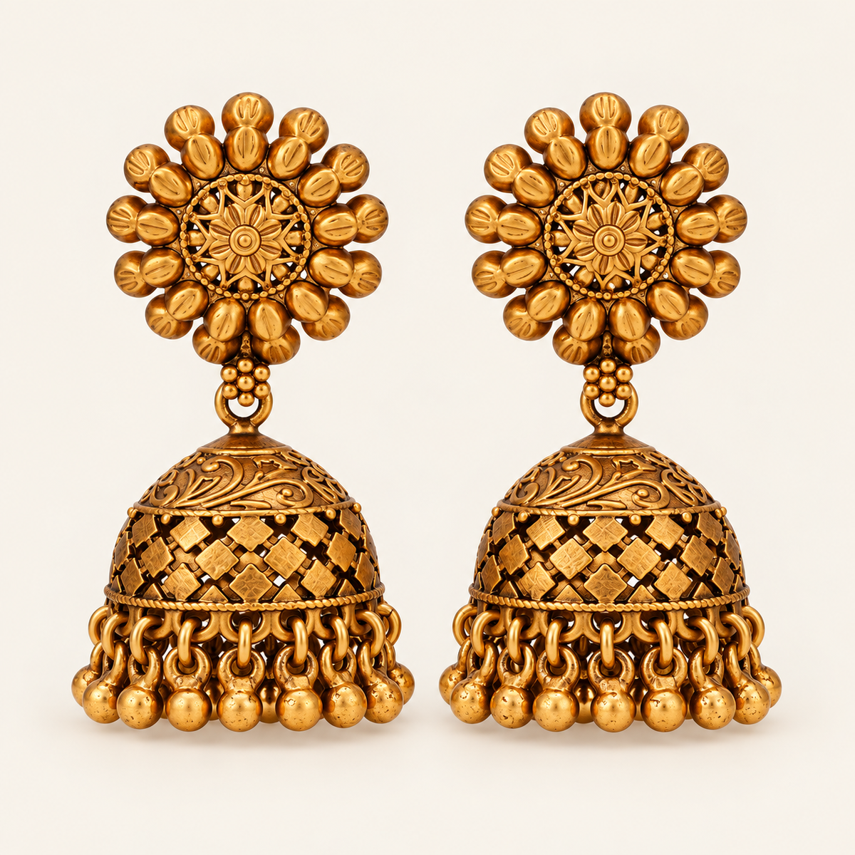 Stunning plain antique gold jhumka earring