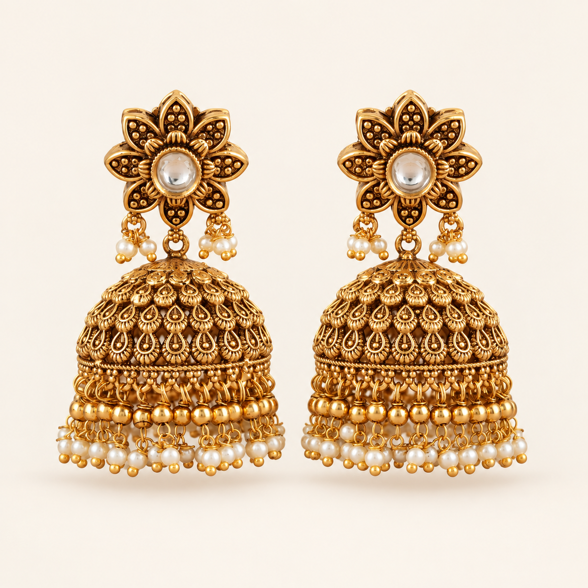 Stunning antique gold kundan pearl drop jhumka earring