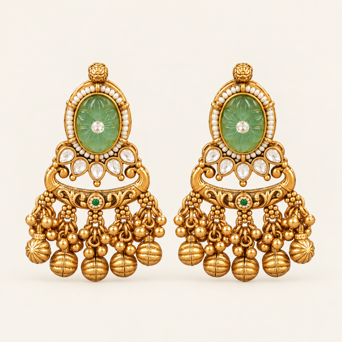 Long antique gold stone rajwadi kundan earring