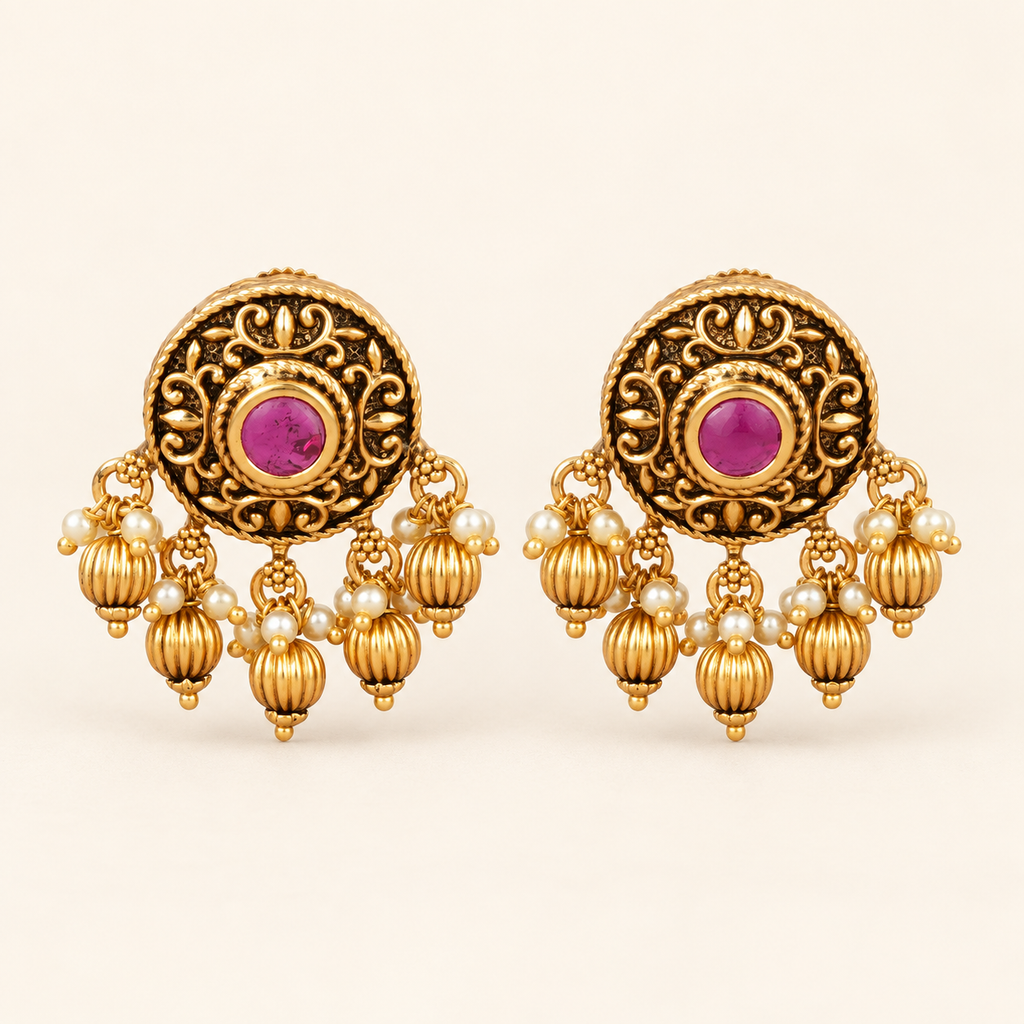 Stunning stone antique ball pearl traditional earring