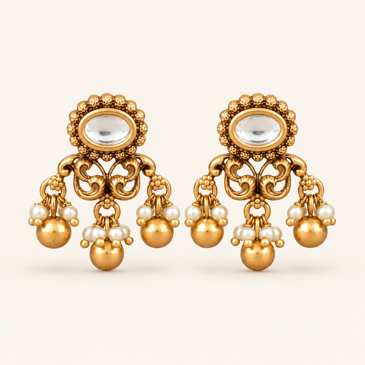 Antique Gold Pearl Drop Kundan Earring