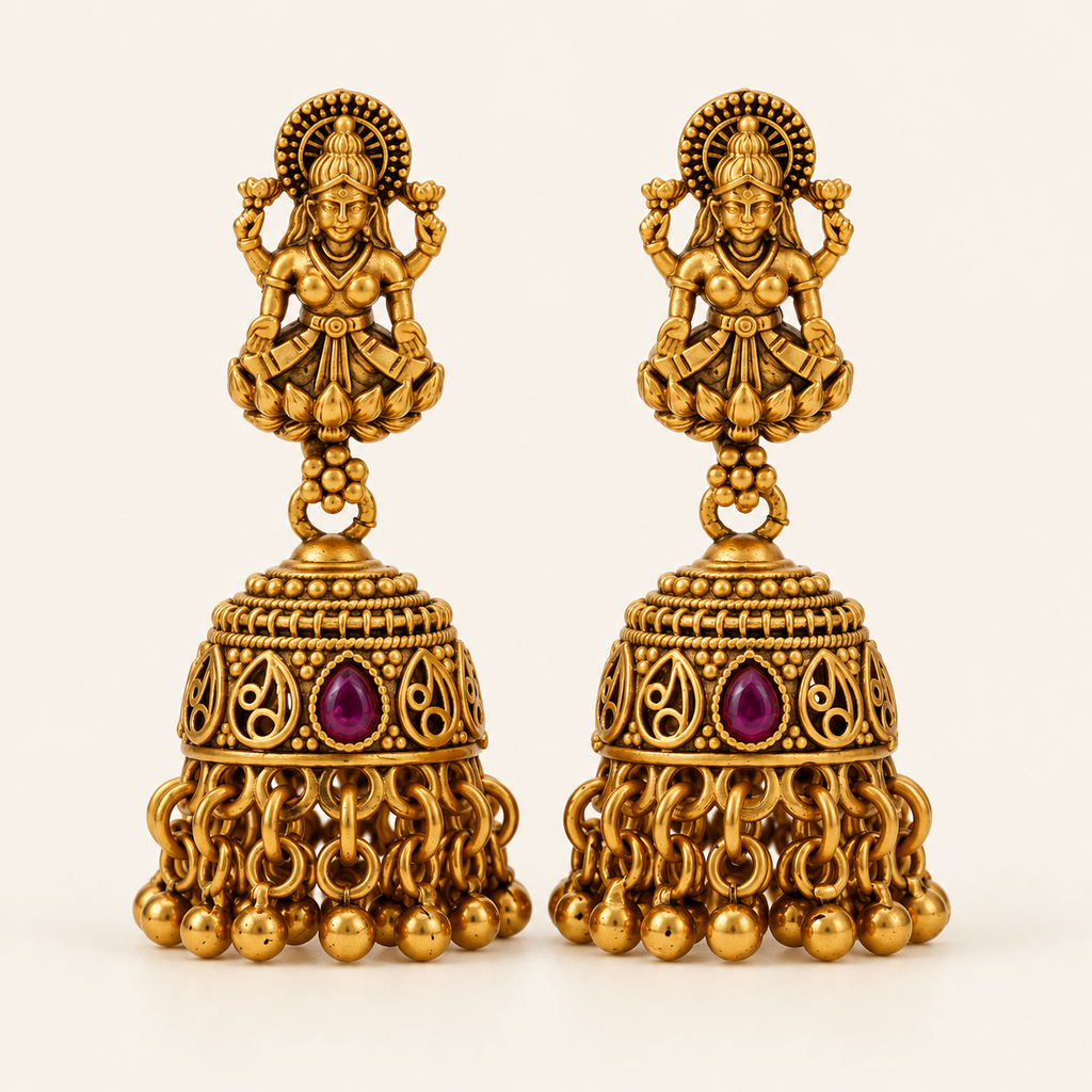 Antique Gold Maa Lakshmi Jhumka Earring