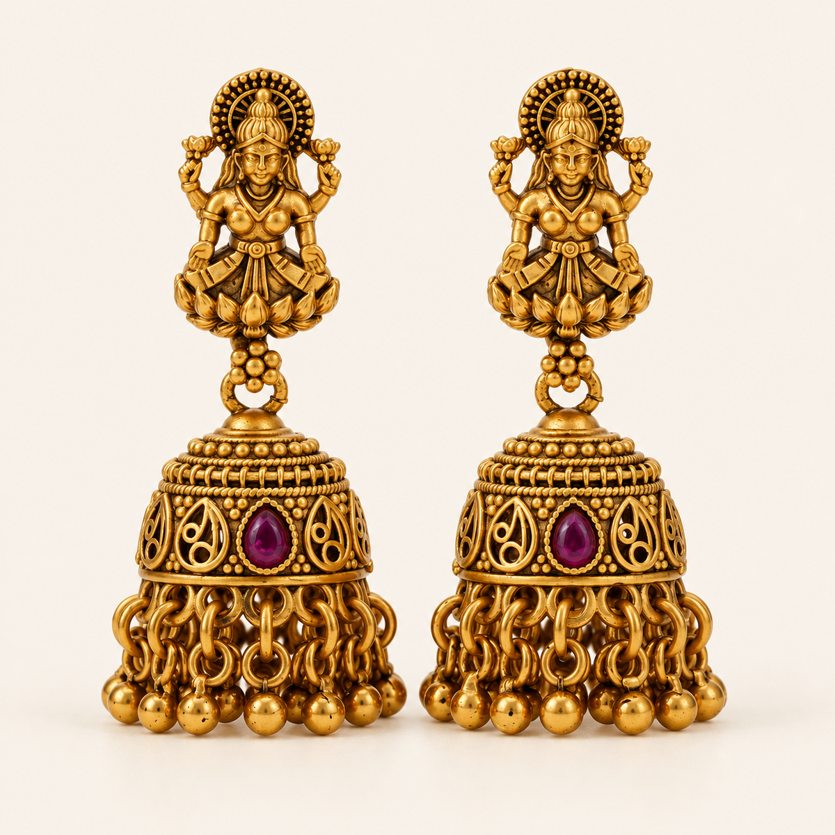 Antique Gold Maa Lakshmi Jhumka Earring