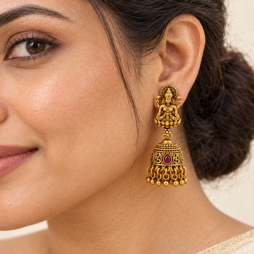 Antique Gold Maa Lakshmi Jhumka Earring