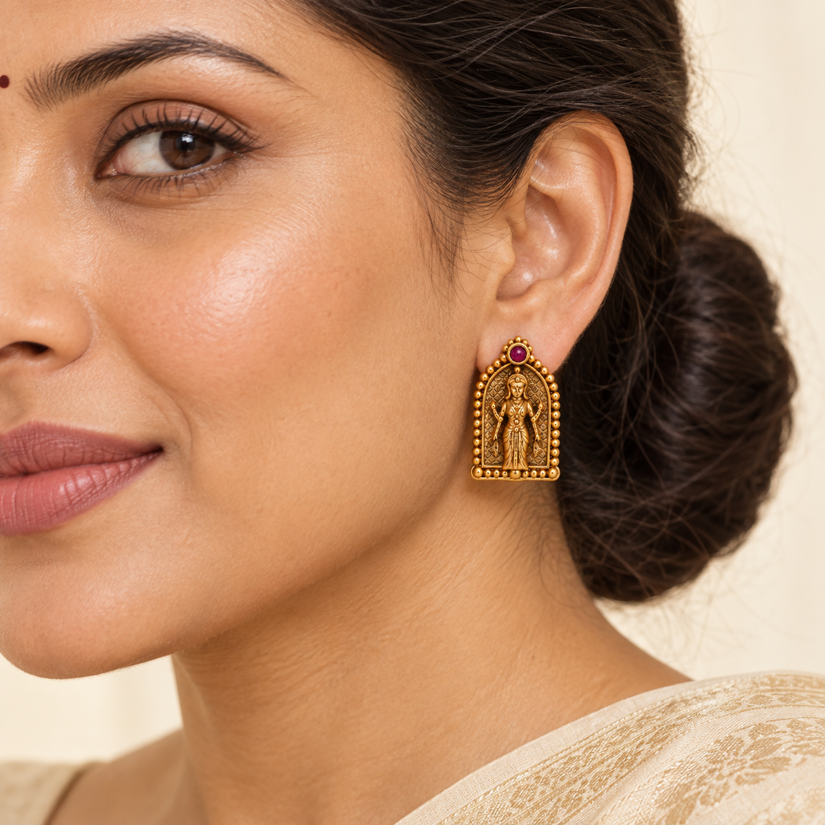 Beautiful maa lakshmi gold stud earring