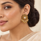 Antique Gold Floral Kundan Ball Drop Earring