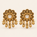 Antique Gold Floral Kundan Ball Drop Earring