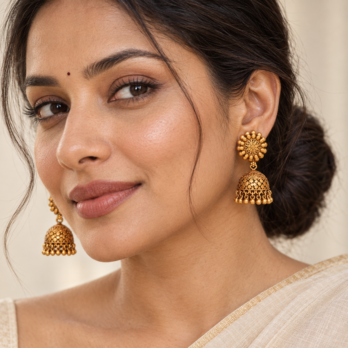 Stunning plain antique gold jhumka earring