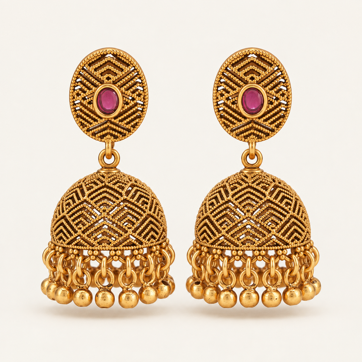 Gold Plated Stone Ball Jhumka Earring