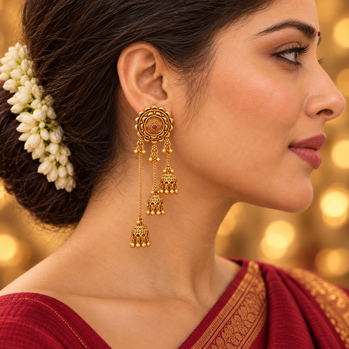 Antique Gold Sitara Fall Jhumka Earring
