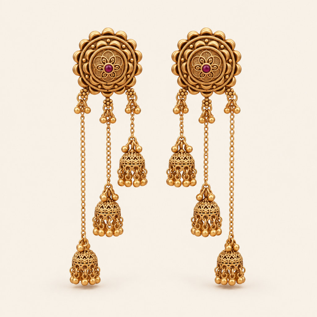 Antique Gold Sitara Fall Jhumka Earring