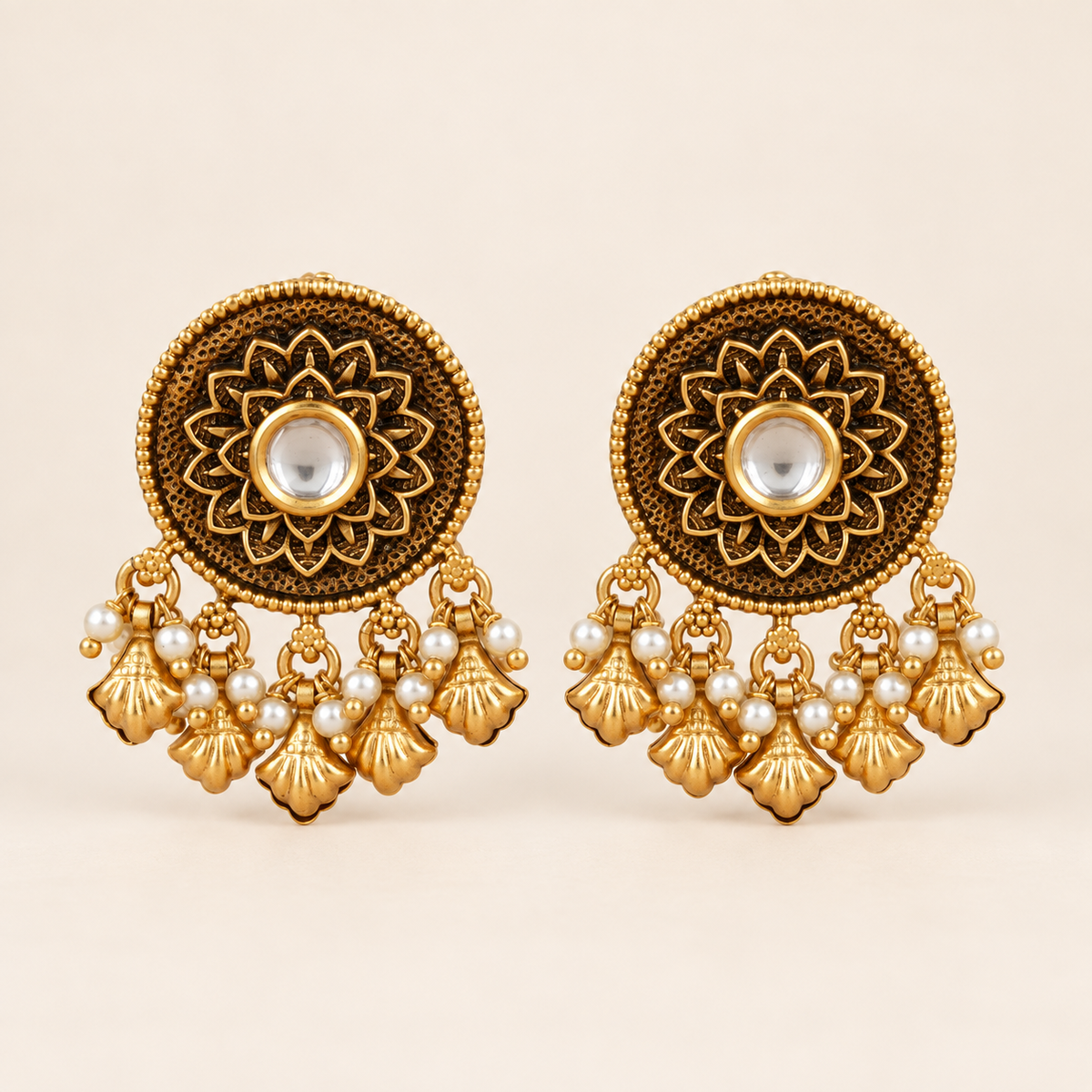 Antique Gold Kundan Pearl Drop Earring