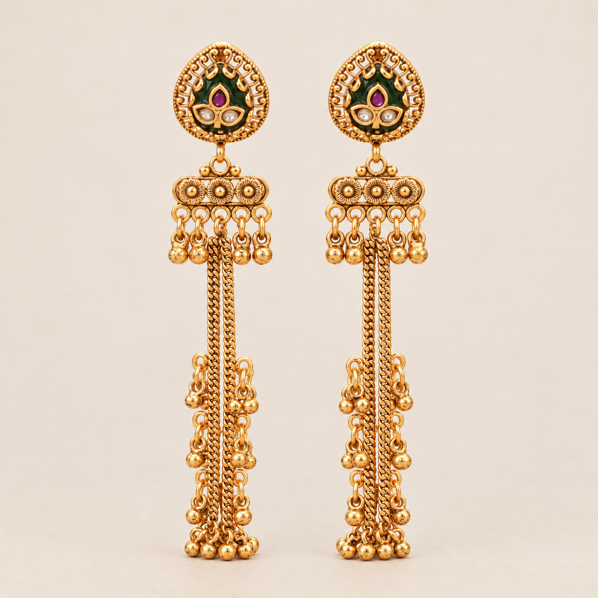 Antique Gold Sunehri Jhalar Danglers