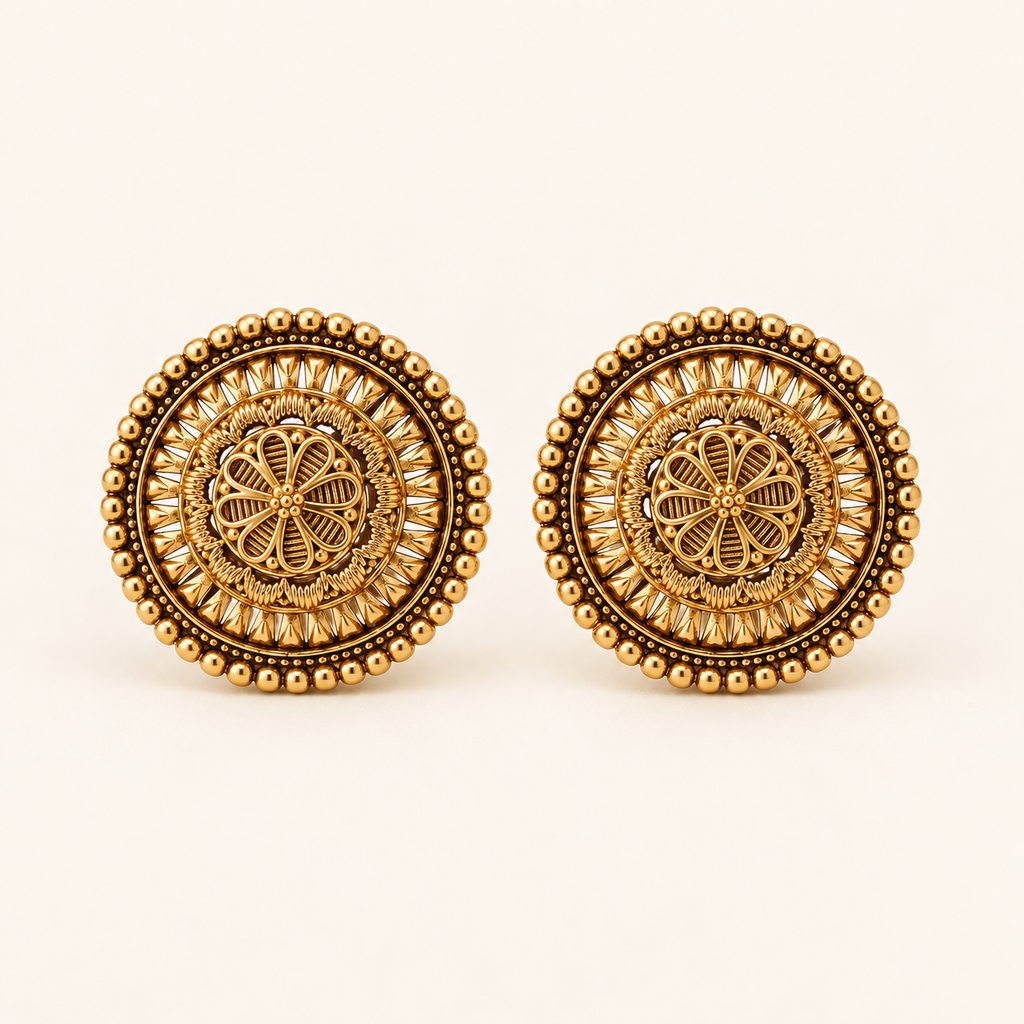Plain floral gold stud earring