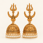 Long antique gold trishul jhumka earring