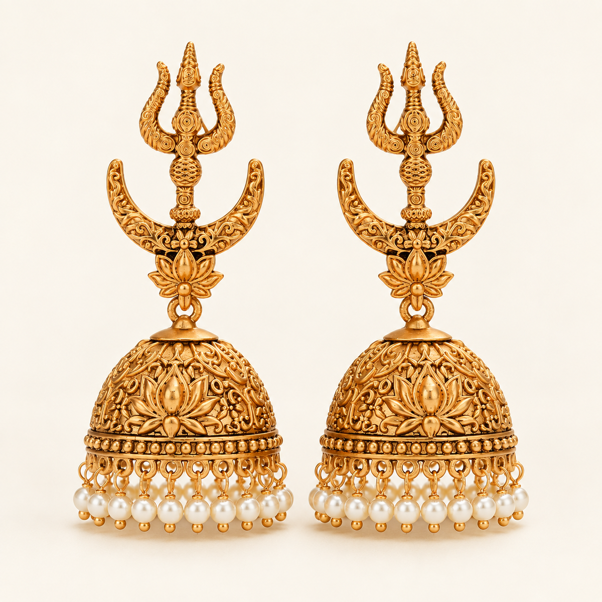 Long antique gold trishul jhumka earring