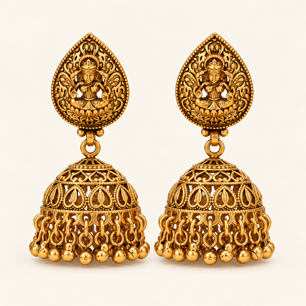 Maa Lakshmi plain gold jhumka earring